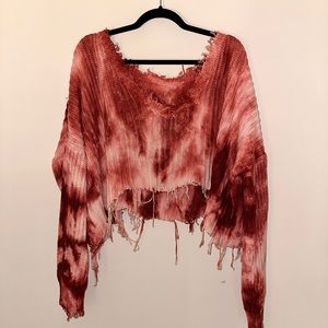 Distressed Red Tye Dye Sweater